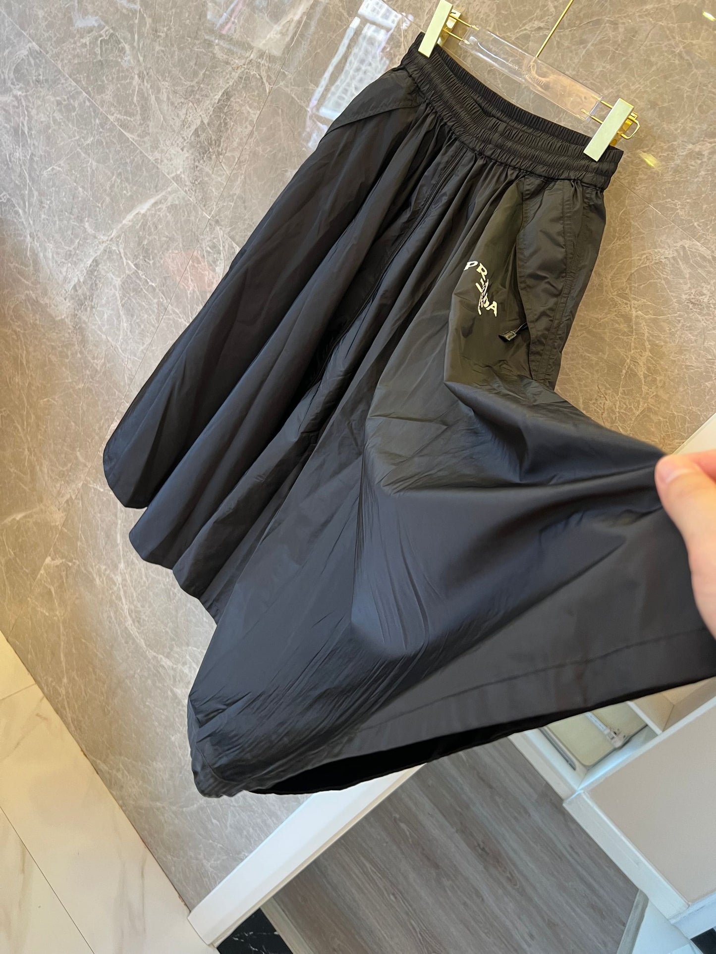 Prada nylon a-line midi skirt with embroidery