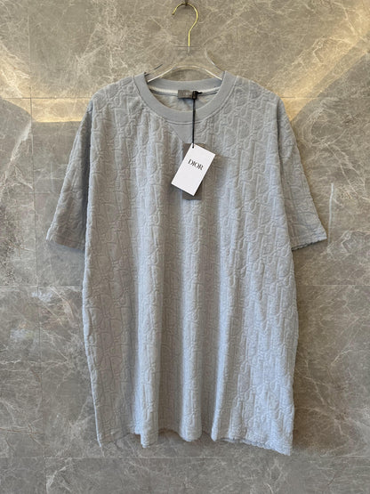 Dior monogram embossed terry cotton oversized t-shirt in light gray