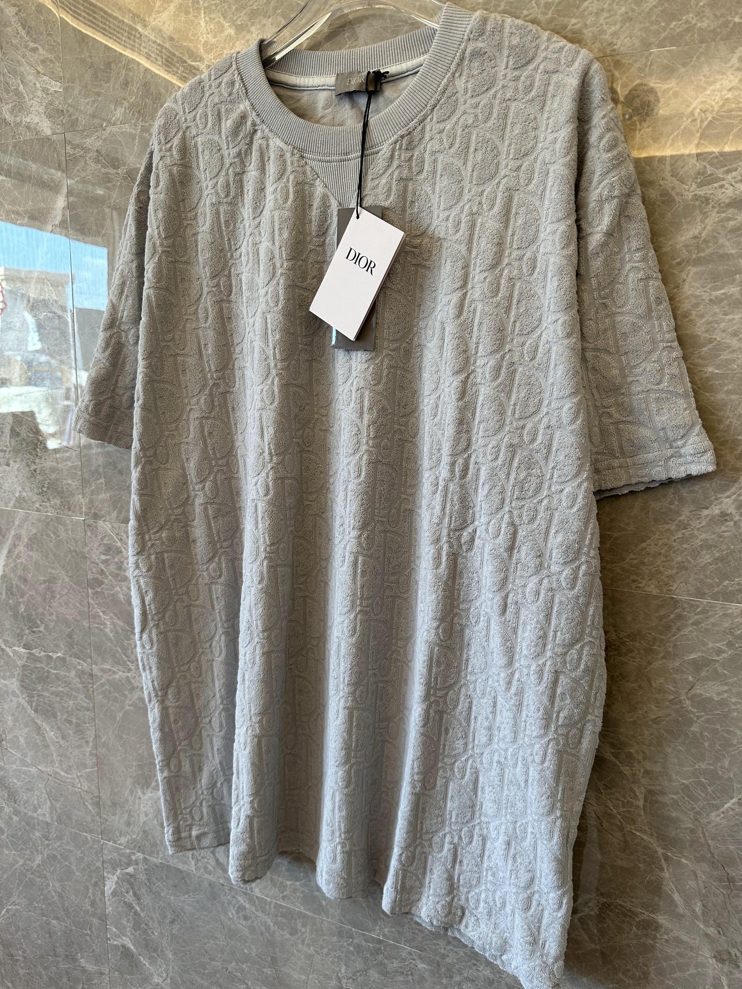 Dior monogram embossed terry cotton oversized t-shirt in light gray