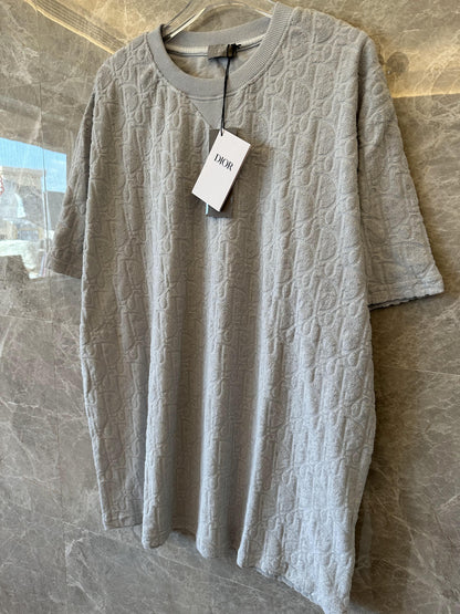 Dior monogram embossed terry cotton oversized t-shirt in light gray