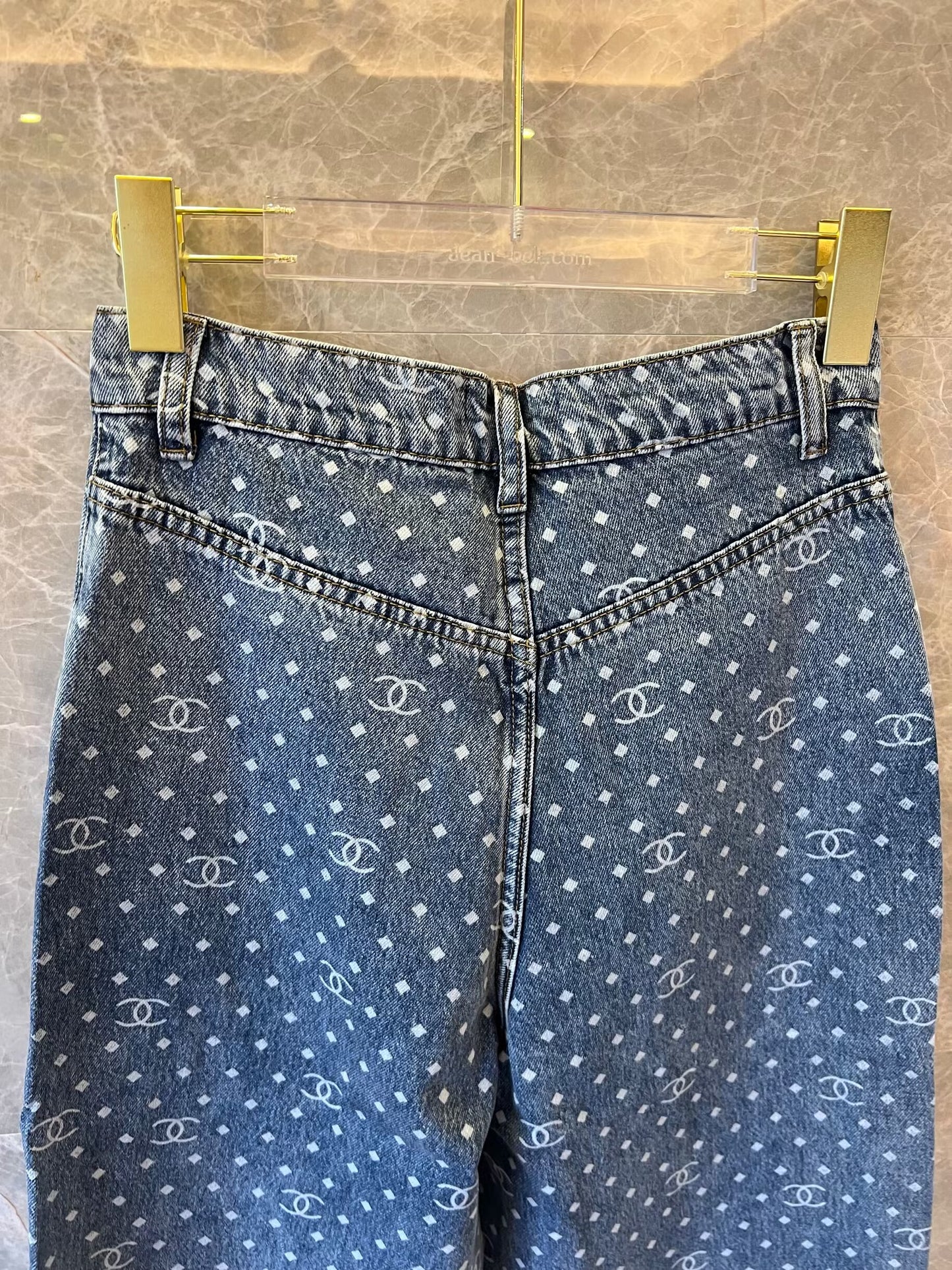 Chanel Monogram Denim Pants with Polka Dot Pattern