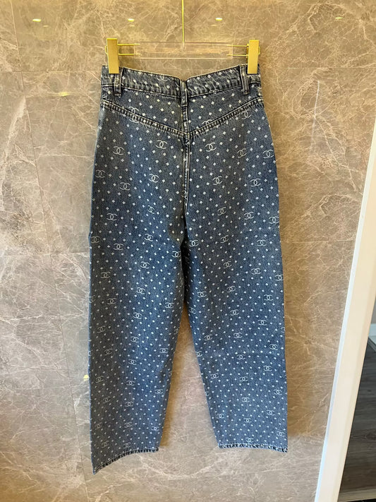 Chanel Monogram Denim Pants with Polka Dot Pattern