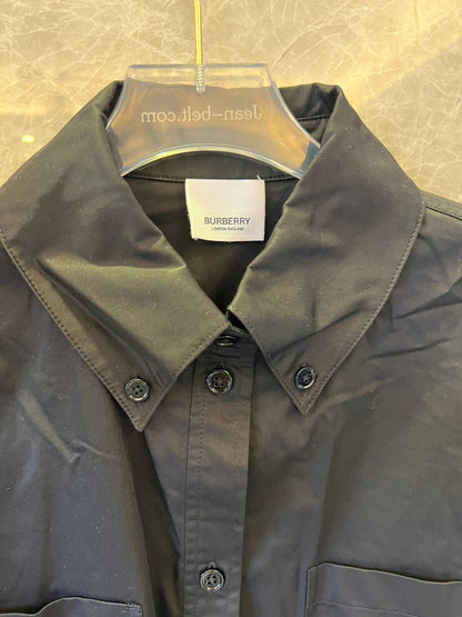 Burberry Elegant Cropped Lace Hem Shirt in Black and White