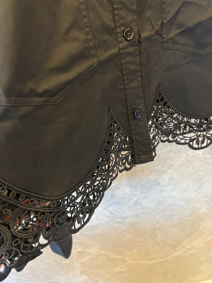 Burberry Elegant Cropped Lace Hem Shirt in Black and White
