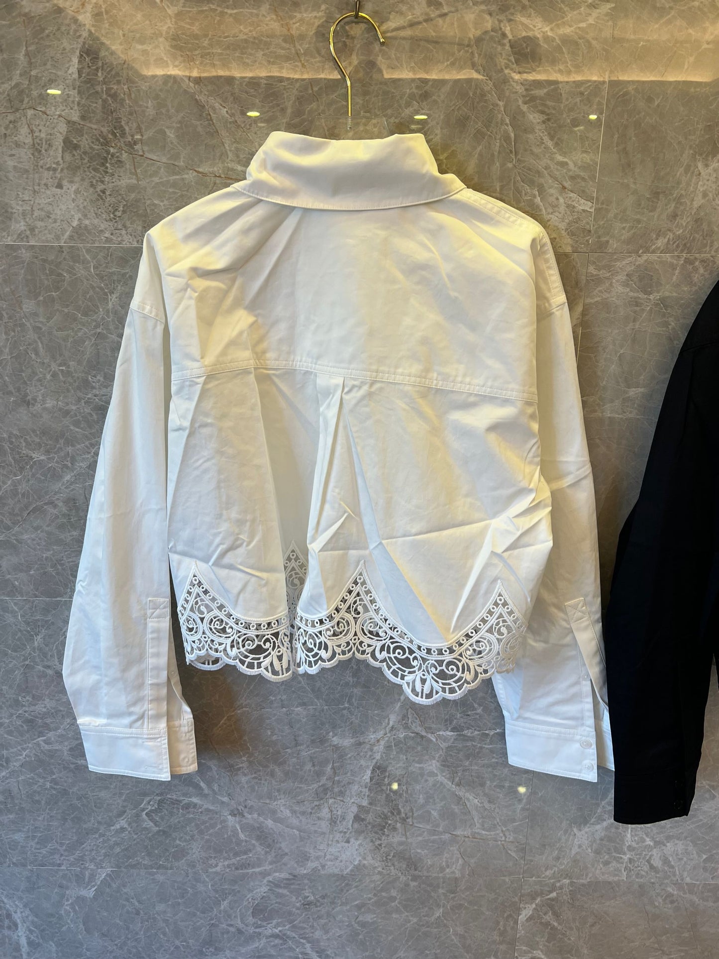 Burberry Elegant Cropped Lace Hem Shirt in Black and White