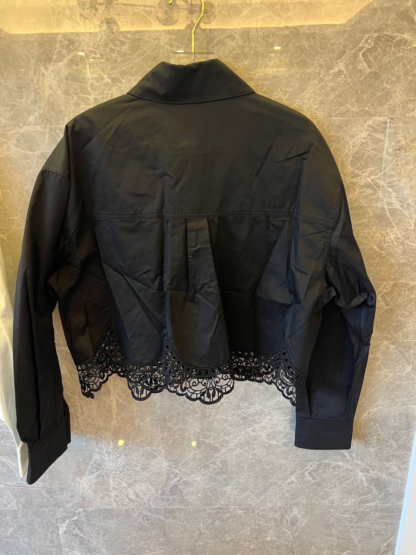 Burberry Elegant Cropped Lace Hem Shirt in Black and White