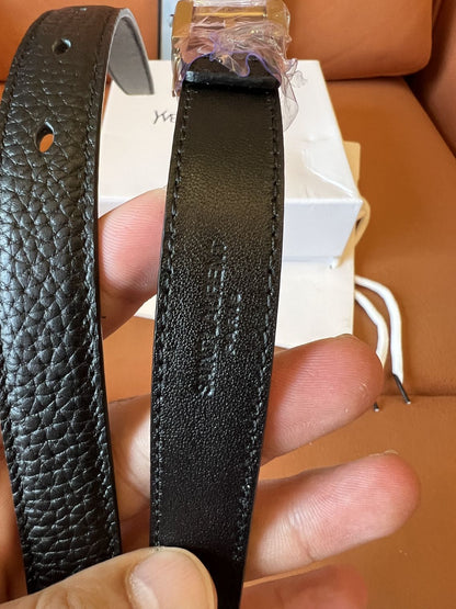 Saint Laurent black leather belt with gold YSL buckle