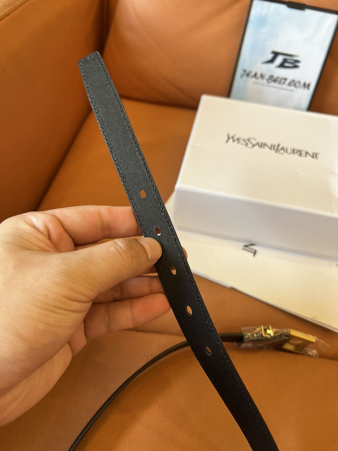 Saint Laurent black leather belt with gold YSL buckle