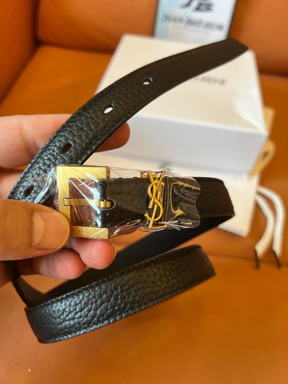 Saint Laurent black leather belt with gold YSL buckle