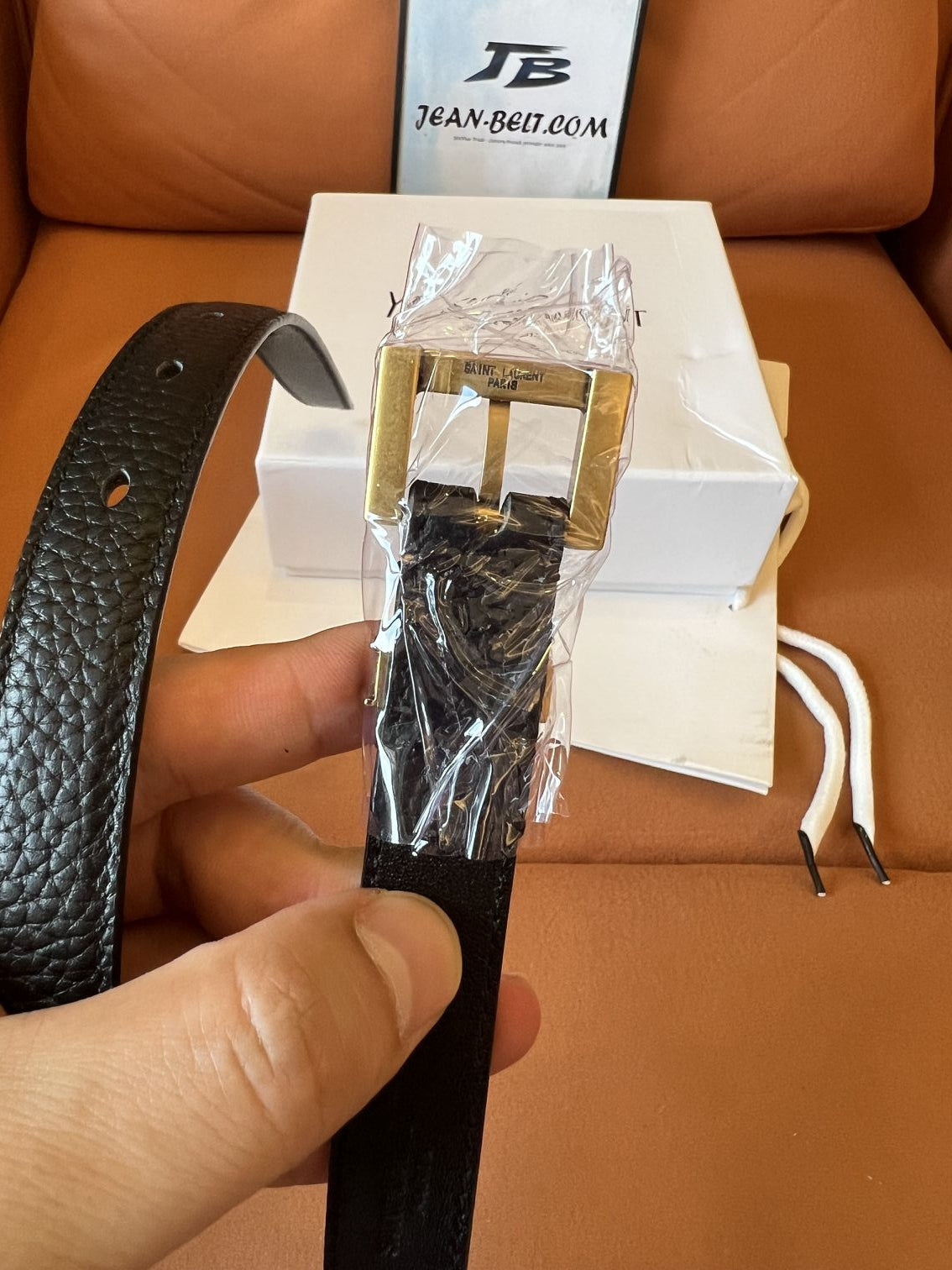 Saint Laurent black leather belt with gold YSL buckle