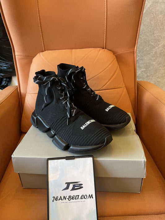 Balenciaga Speed 2.0 Lace Up Black Sole Stretch Knit Trainers Black