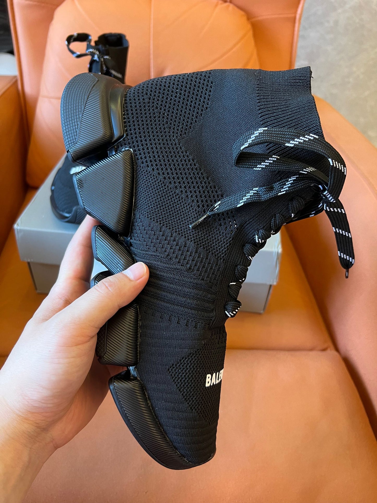 Balenciaga Speed 2.0 Lace Up Black Sole Stretch Knit Trainers Black