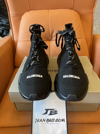 Balenciaga Speed 2.0 Lace Up Black Sole Stretch Knit Trainers Black