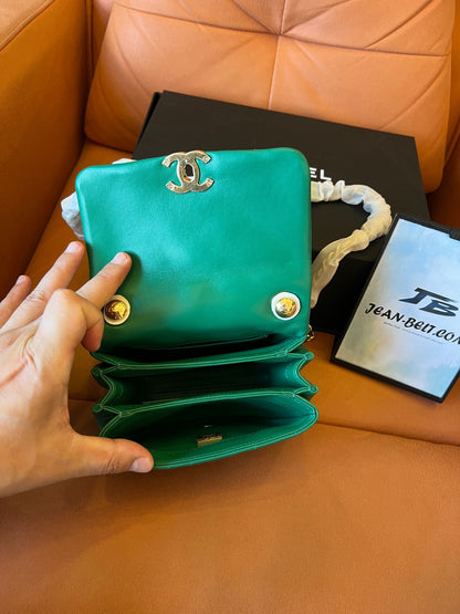 Chanel Lambskin Quilted Mini  Flap Bag Green