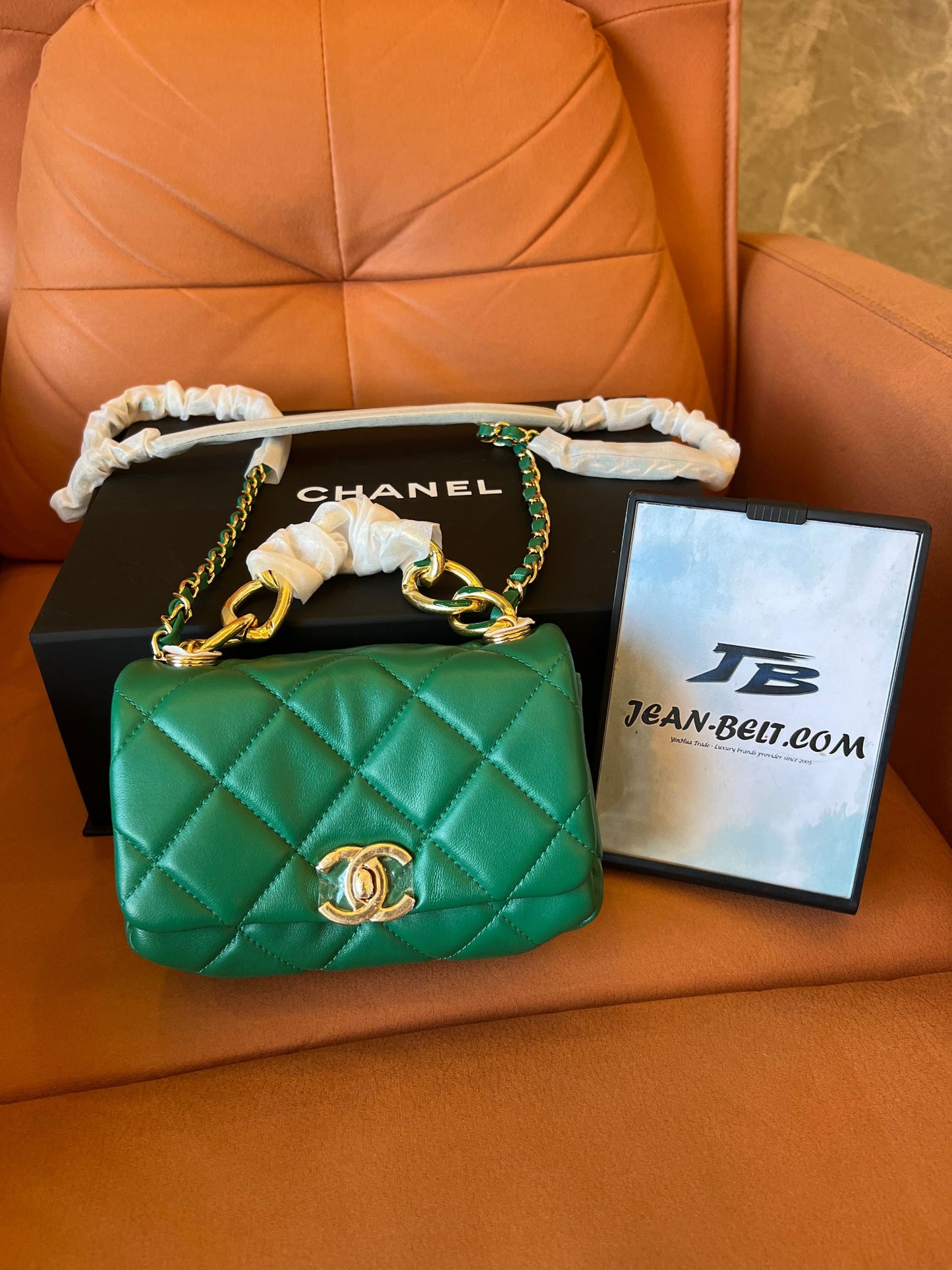 Chanel Lambskin Quilted Mini  Flap Bag Green