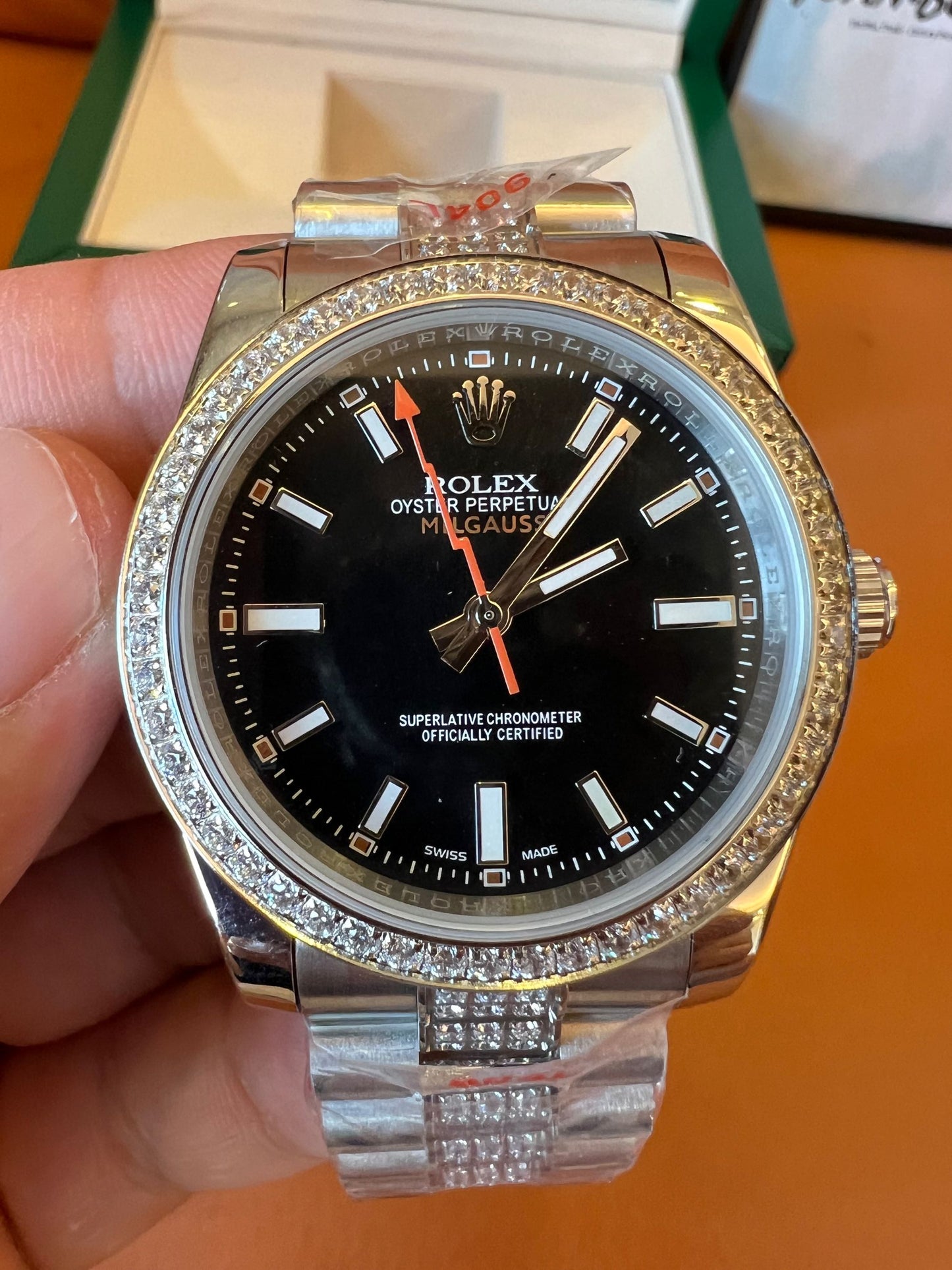 Rolex Milgauss custom diamond bezel & bracelet - black dial