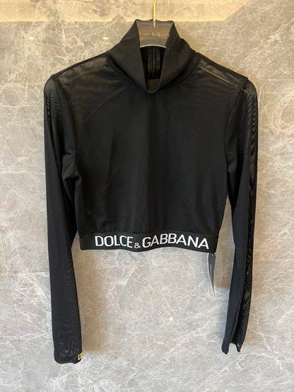Conjunto de top curto e saia Dolce &amp; Gabbana com cós alto e logo preto