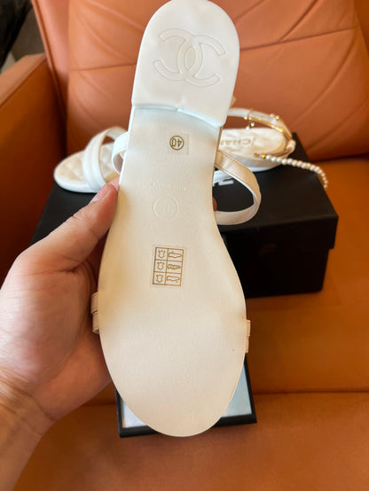 Chanel Summer Leather Sandals White