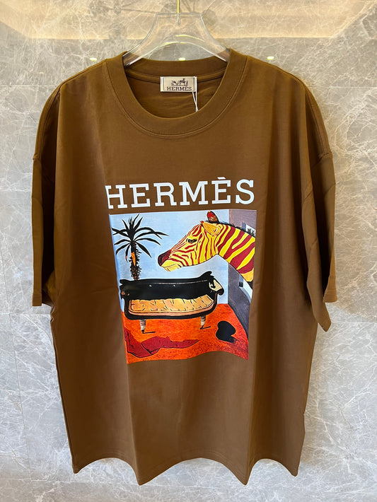 Camiseta con estampado gráfico de Hermès en algodón marrón