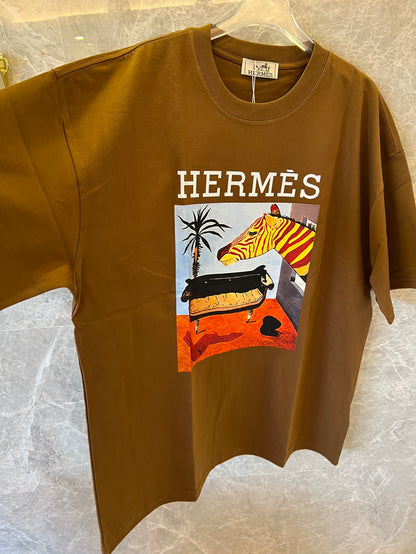 Camiseta con estampado gráfico de Hermès en algodón marrón
