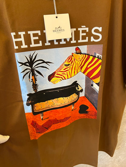 Camiseta con estampado gráfico de Hermès en algodón marrón