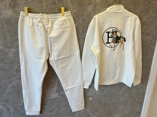 Agasalho Hermès com motivo de cavalo bordado em branco