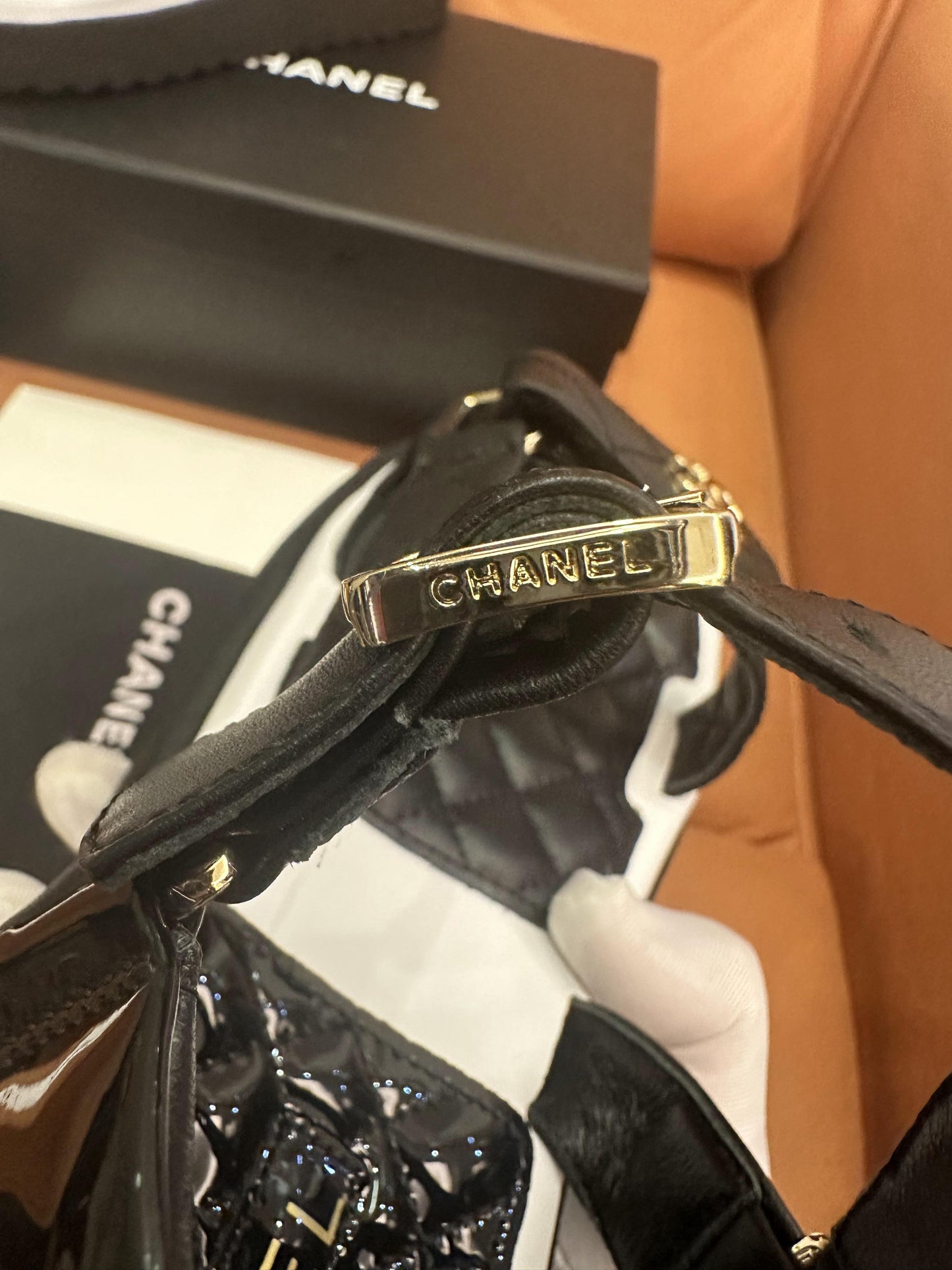 Chanel Lambskin Logo Platform Sandals Black White
