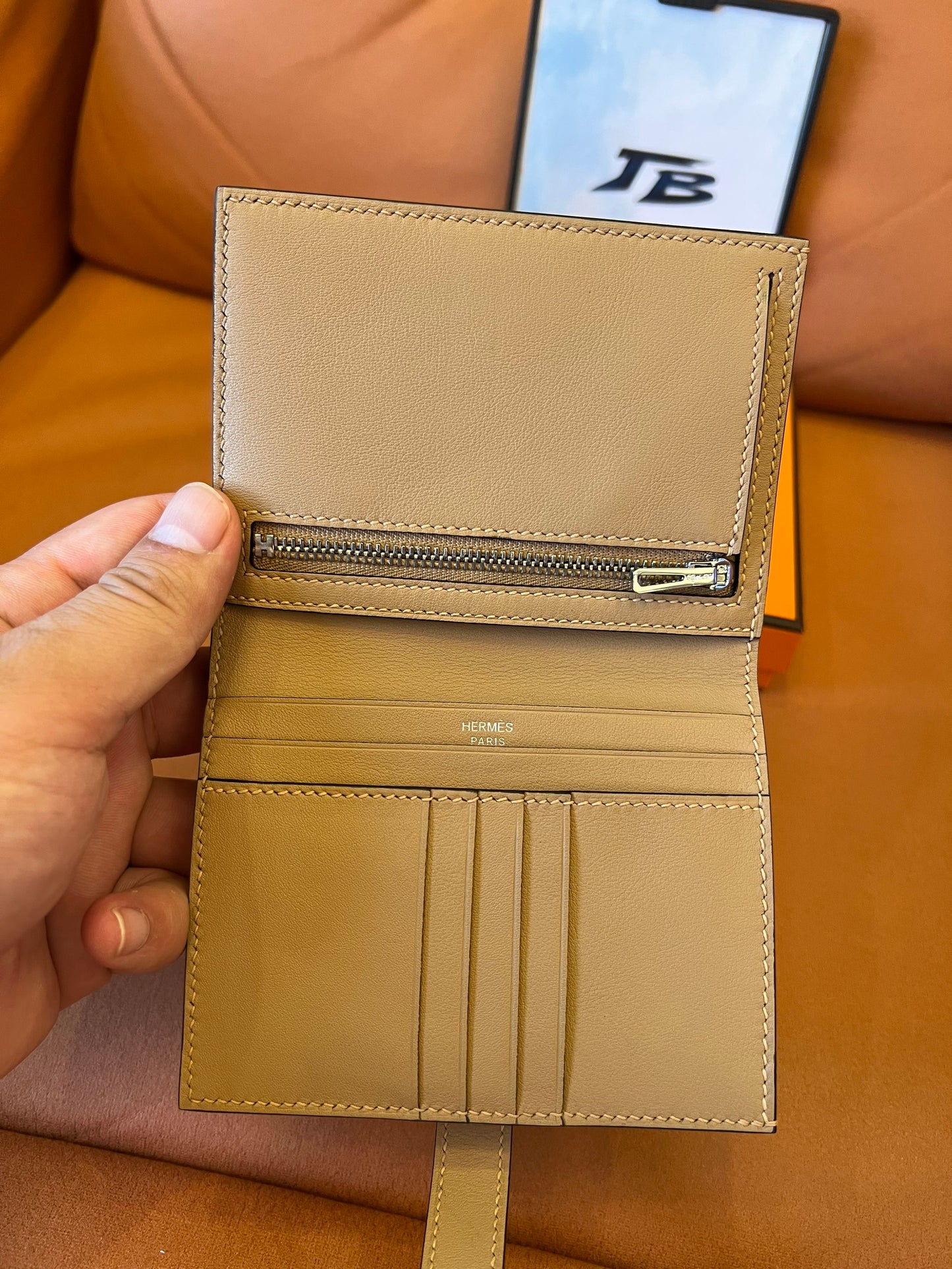 Cartera Hermes Béarn – gris topo