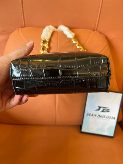 Bolso mini TOM FORD con cadena maxi y estampado de cocodrilo en negro