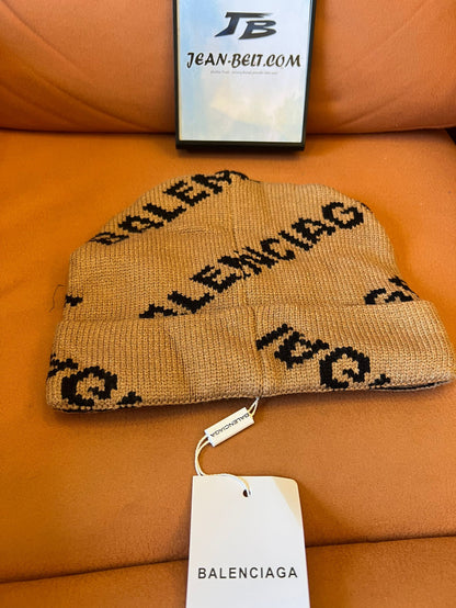 Balenciaga Logo Knit Beanie - Khaki