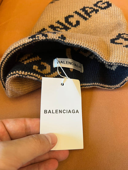 Balenciaga Logo Knit Beanie - Khaki