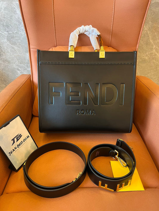 Bolso shopper grande Fendi Sunshine de piel negra con correa