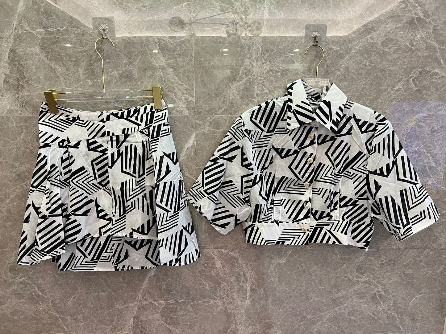 Chanel Geometric Print Co-ord Set (White and Pink)