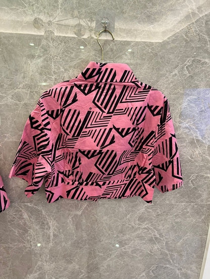 Chanel Geometric Print Co-ord Set (White and Pink)