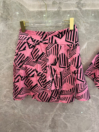 Chanel Geometric Print Co-ord Set (White and Pink)