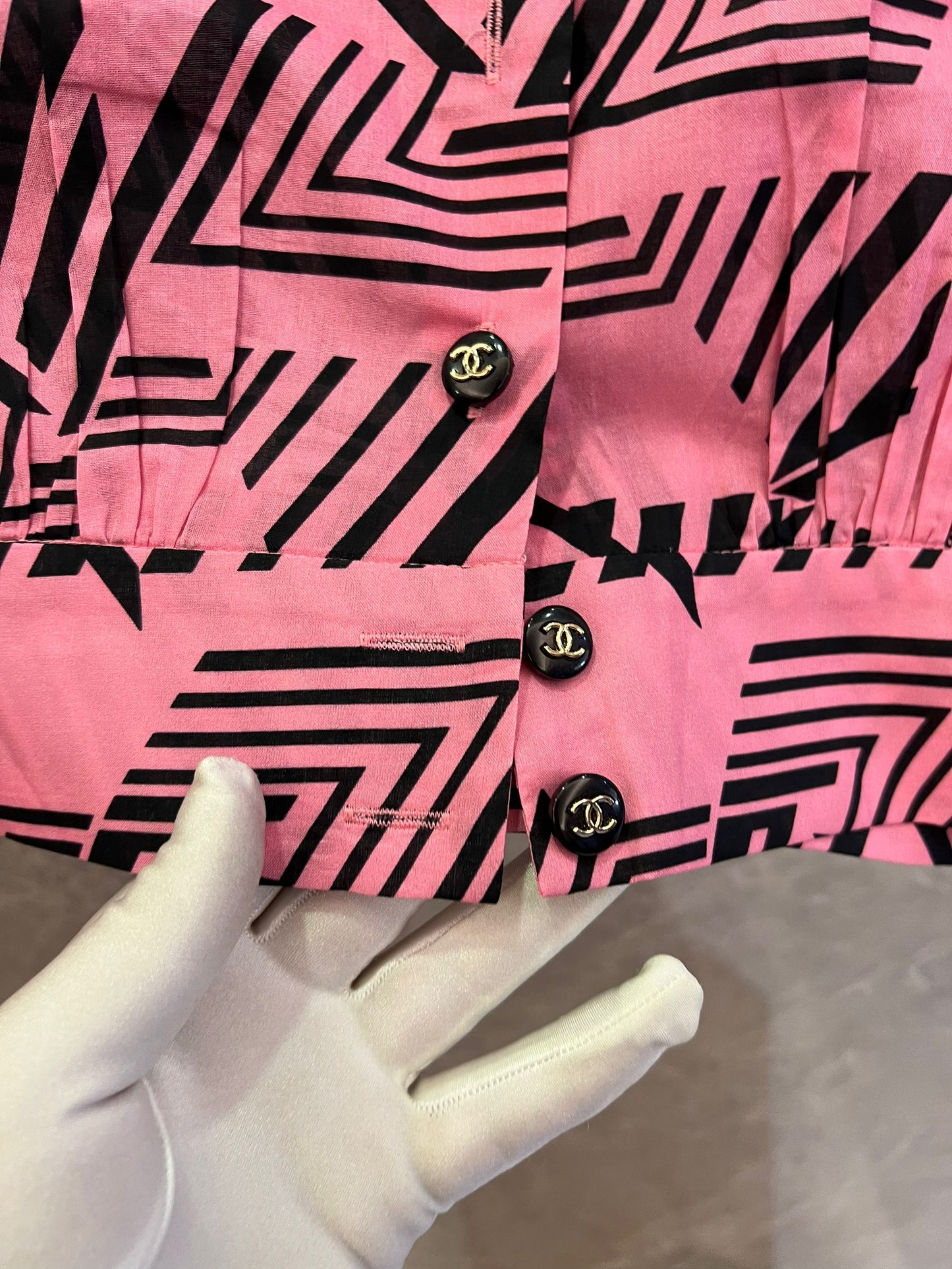 Chanel Geometric Print Co-ord Set (White and Pink)