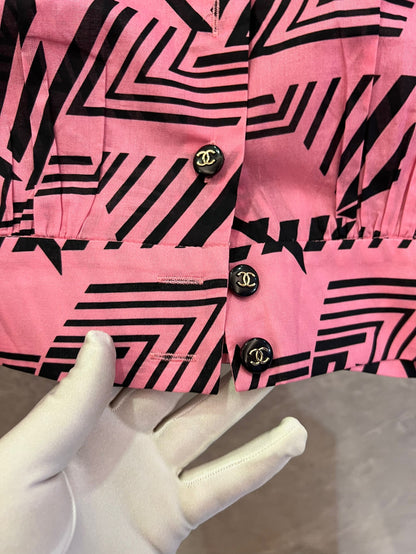 Chanel Geometric Print Co-ord Set (White and Pink)