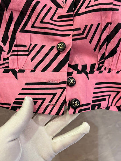 Chanel Geometric Print Co-ord Set (White and Pink)