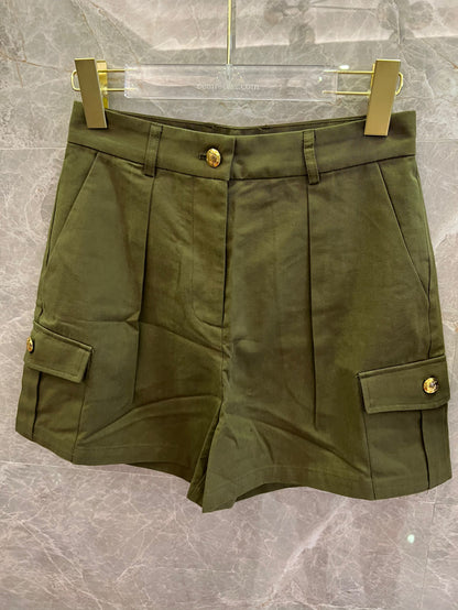 Celine Military Green Utility Jacket and Cargo Shorts Set