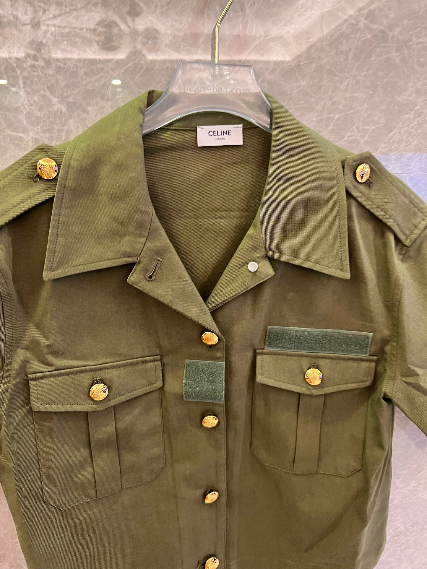 Celine Military Green Utility Jacket and Cargo Shorts Set