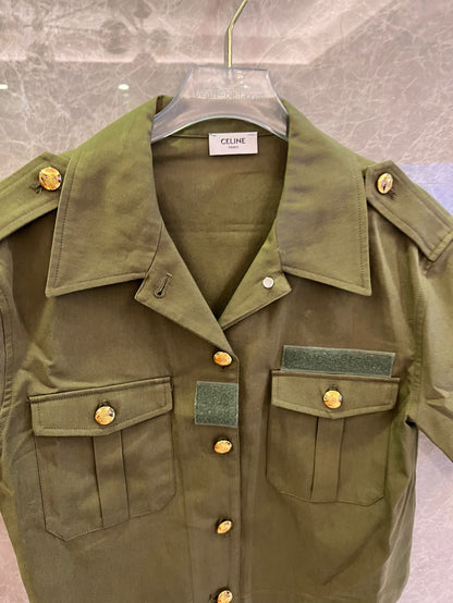 Celine Military Green Utility Jacket and Cargo Shorts Set