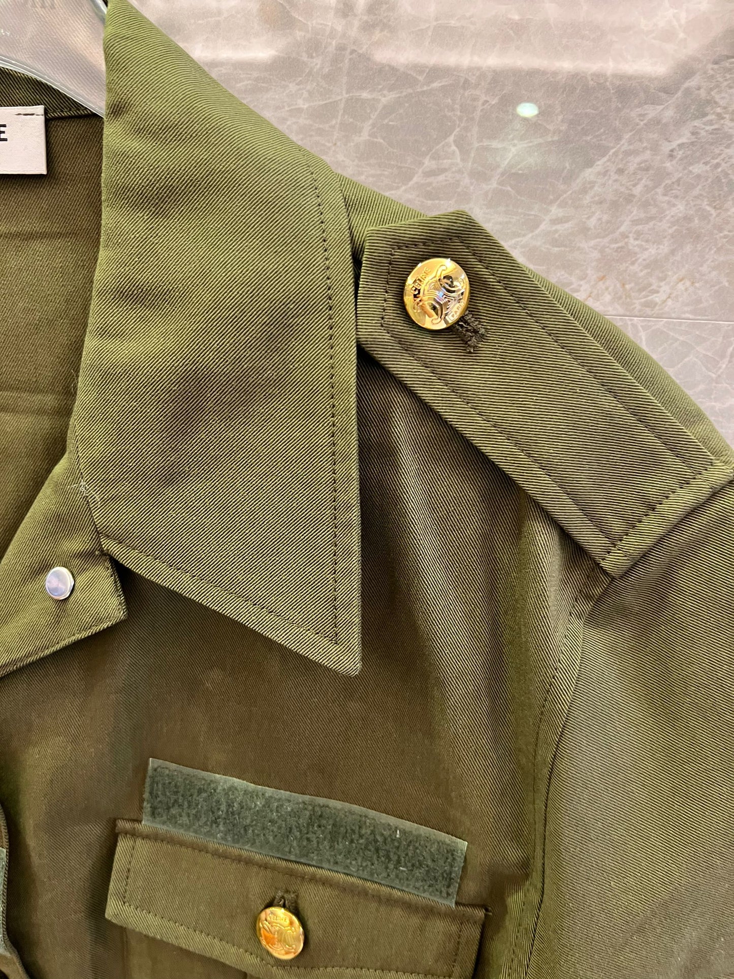 Celine Military Green Utility Jacket and Cargo Shorts Set