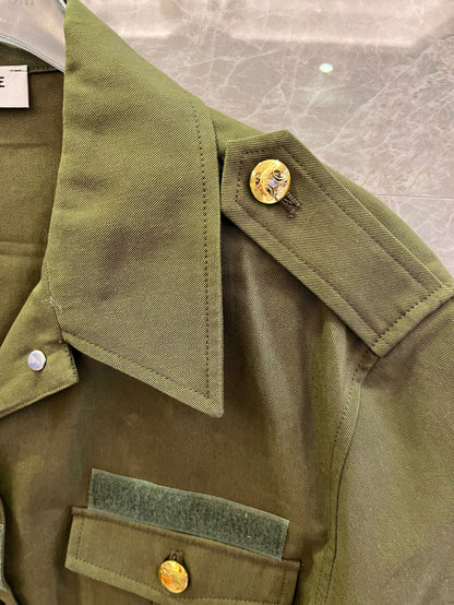 Celine Military Green Utility Jacket and Cargo Shorts Set