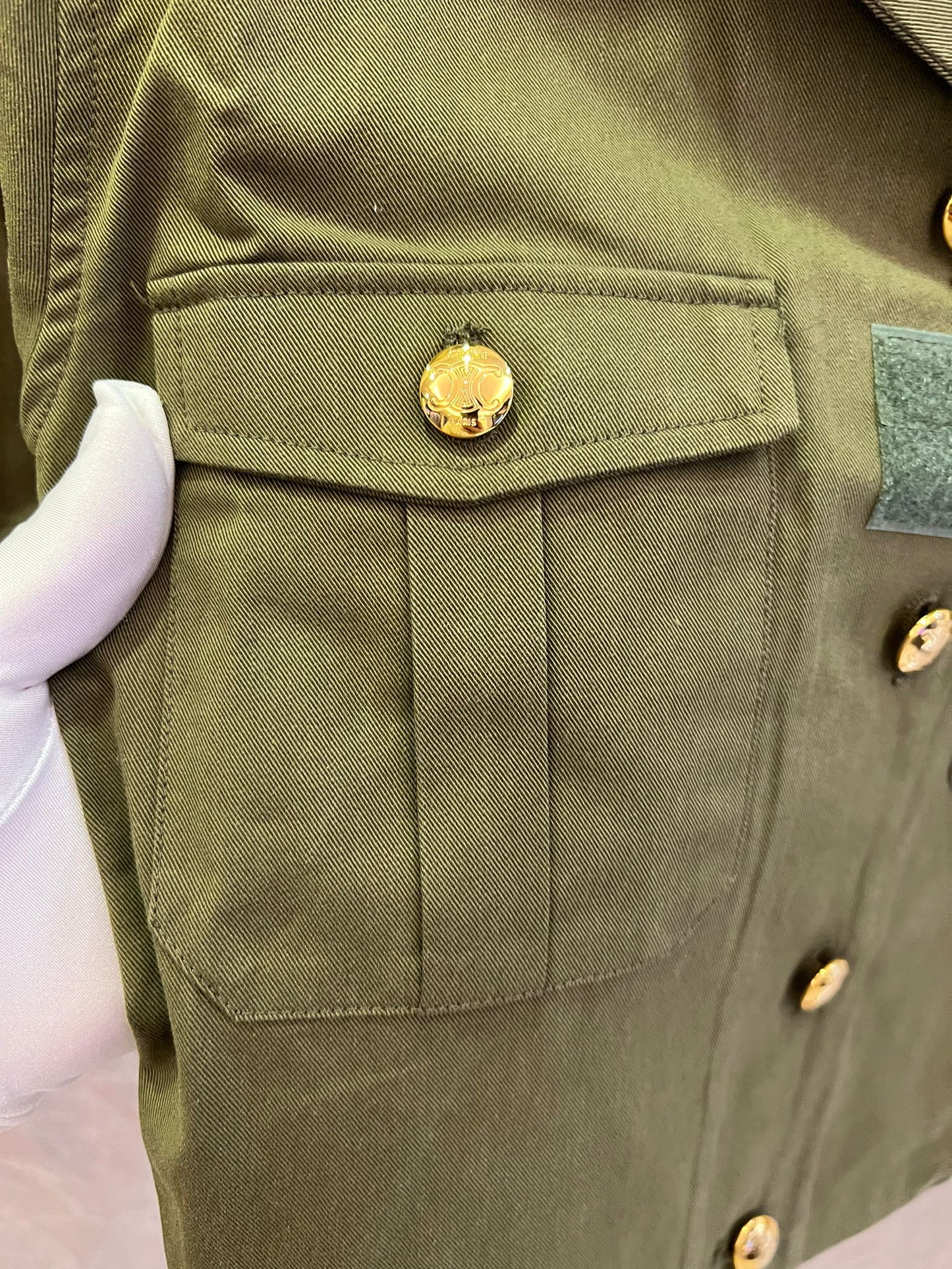 Celine Military Green Utility Jacket and Cargo Shorts Set