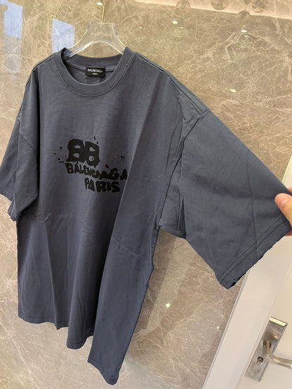 Balenciaga Oversized Graphic Print Tee in Dark Grey