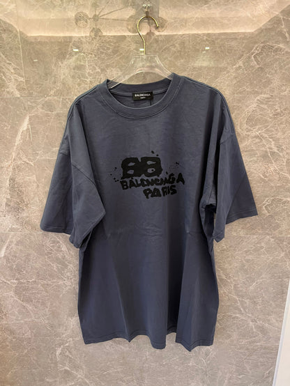 Balenciaga Oversized Graphic Print Tee in Dark Grey