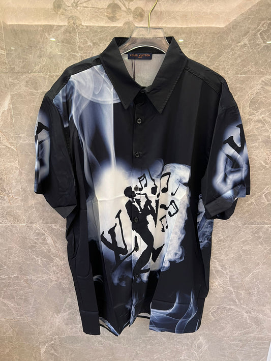 Camisa abotonada con estampado de silueta jazz negra de Louis Vuitton