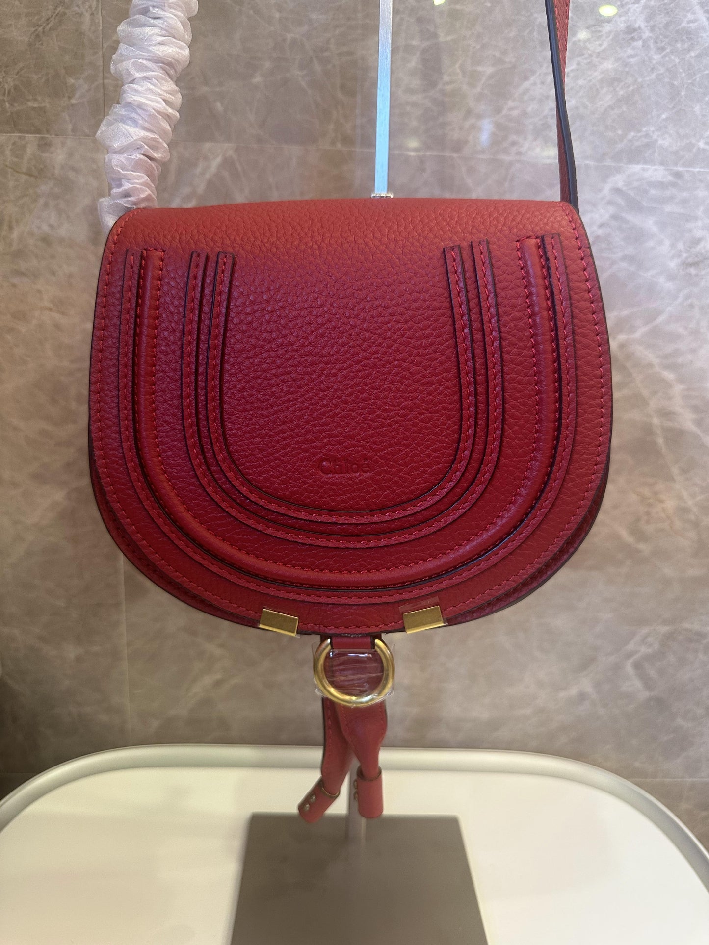 Chloe Grained Calfskin Small Marcie Saddle Bag Red