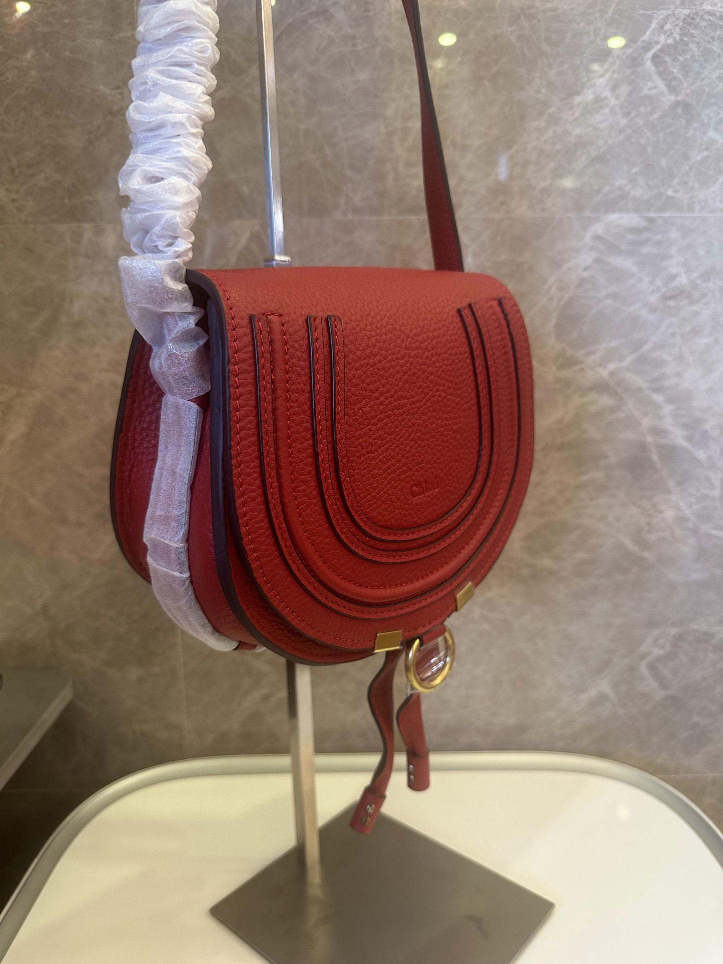 Chloe Grained Calfskin Small Marcie Saddle Bag Red