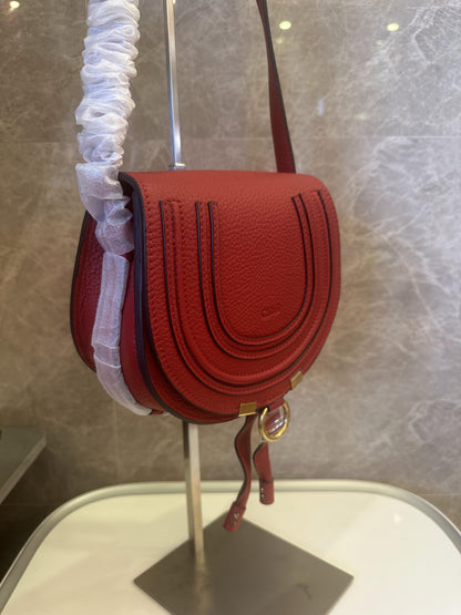 Chloe Grained Calfskin Small Marcie Saddle Bag Red